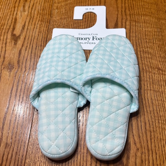 CHARTER CLUB Quilted Gingham Slippers Size Medium 7 8 - Picture 2 of 6